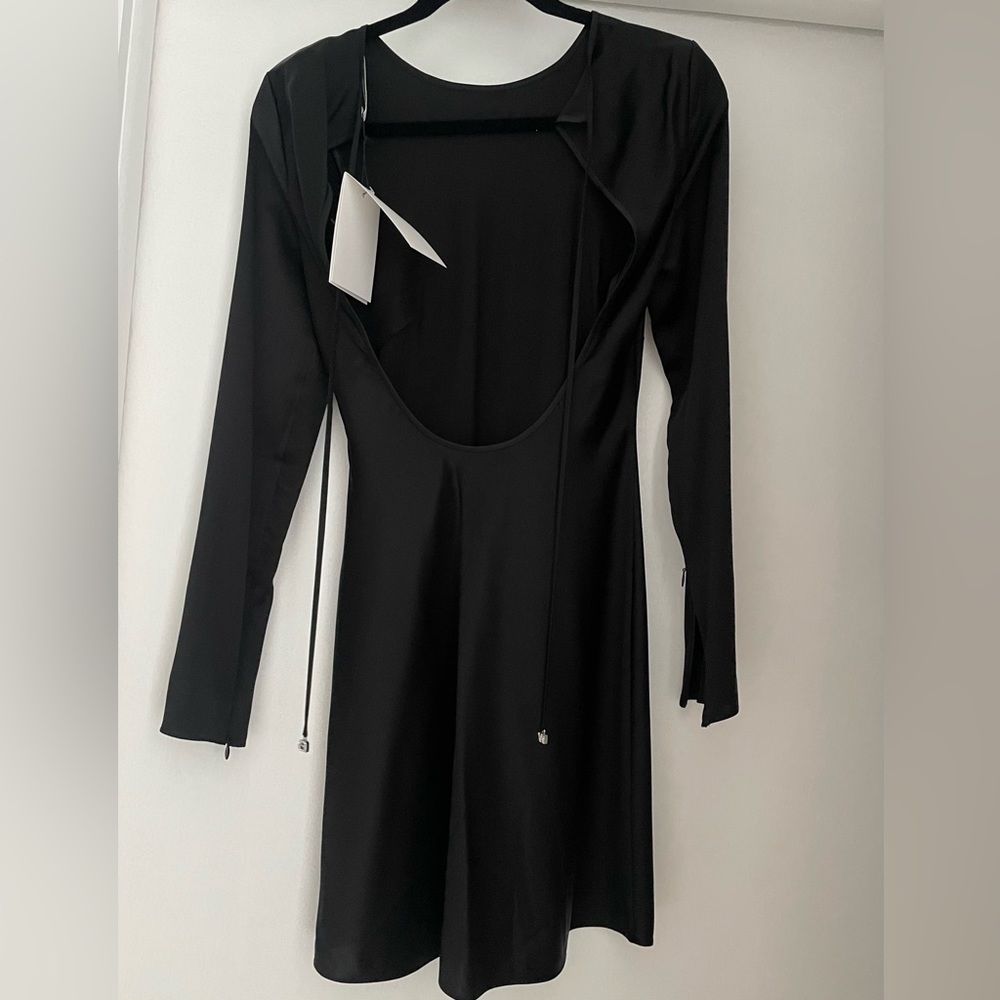 ALEXANDER WANG T LOGO OPEN-BACK SATIN MINI DRESS Size 2 - Picture 7 of 7